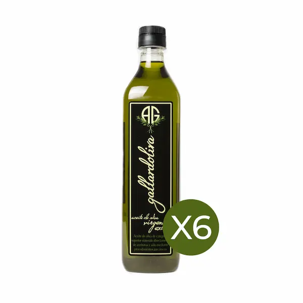 Estuche de 6 Botellas de 1 litro de aceite de oliva virgen extra coupage.